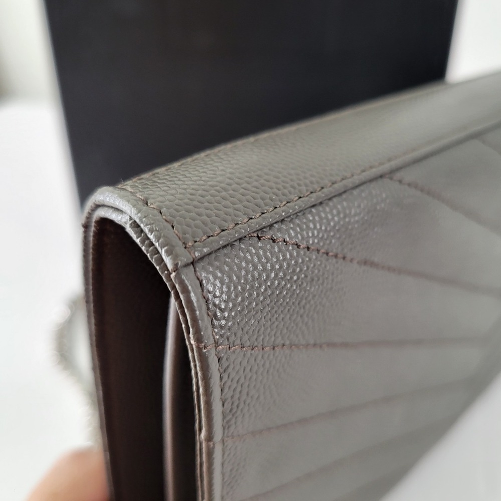 Saint Laurent Crossbody Bag Large Wallet on Chain‎ Gray YSL Monogram Cassandre - Picture 12 of 16